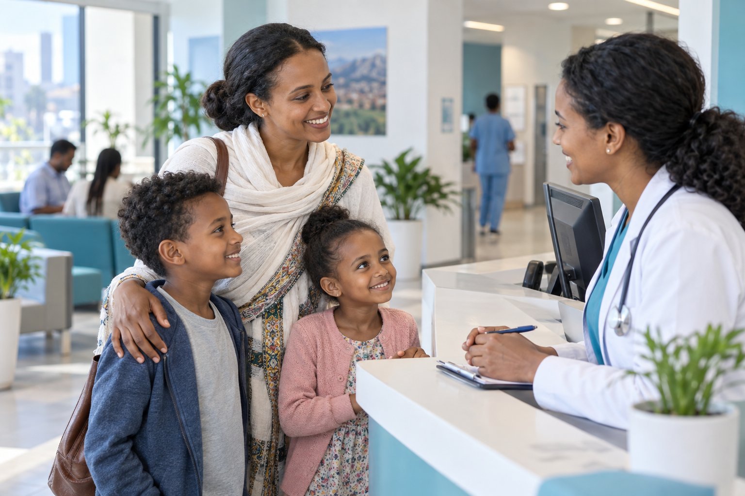 Ethiopian family speaking with a healthcare professional